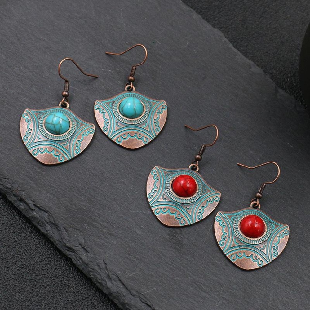 Bohemian Gem Disk Alloy Dangling Earrings